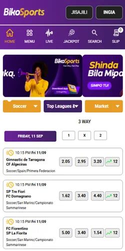 Bikosport Tanzania Android app on a smartphone